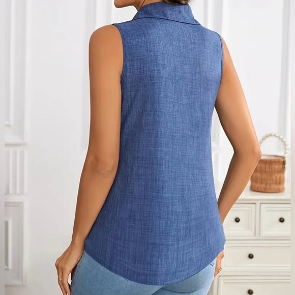 New Sleeveless Blue Button-Up Top Womens XL - Picture 4 of 6
